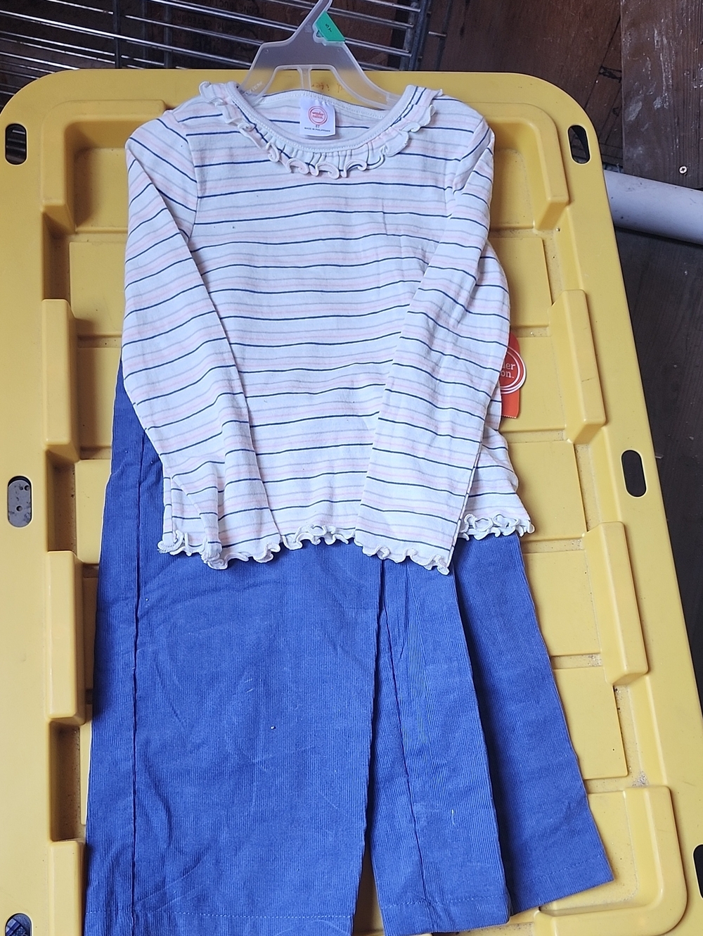 wonder nation White Striped Long-Sleeve Top with Blue Skirt